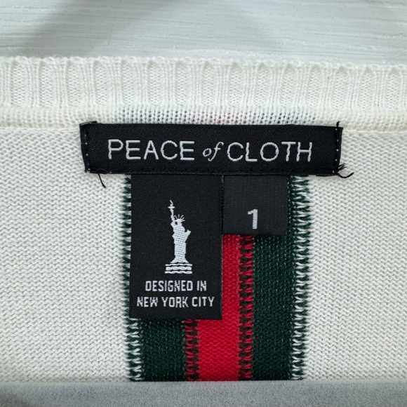 PEACE of CLOTH Cream Ribbed Sleeve Stripe Detail Crew Neck Sweater Top Size 1 - Picture 3 of 6